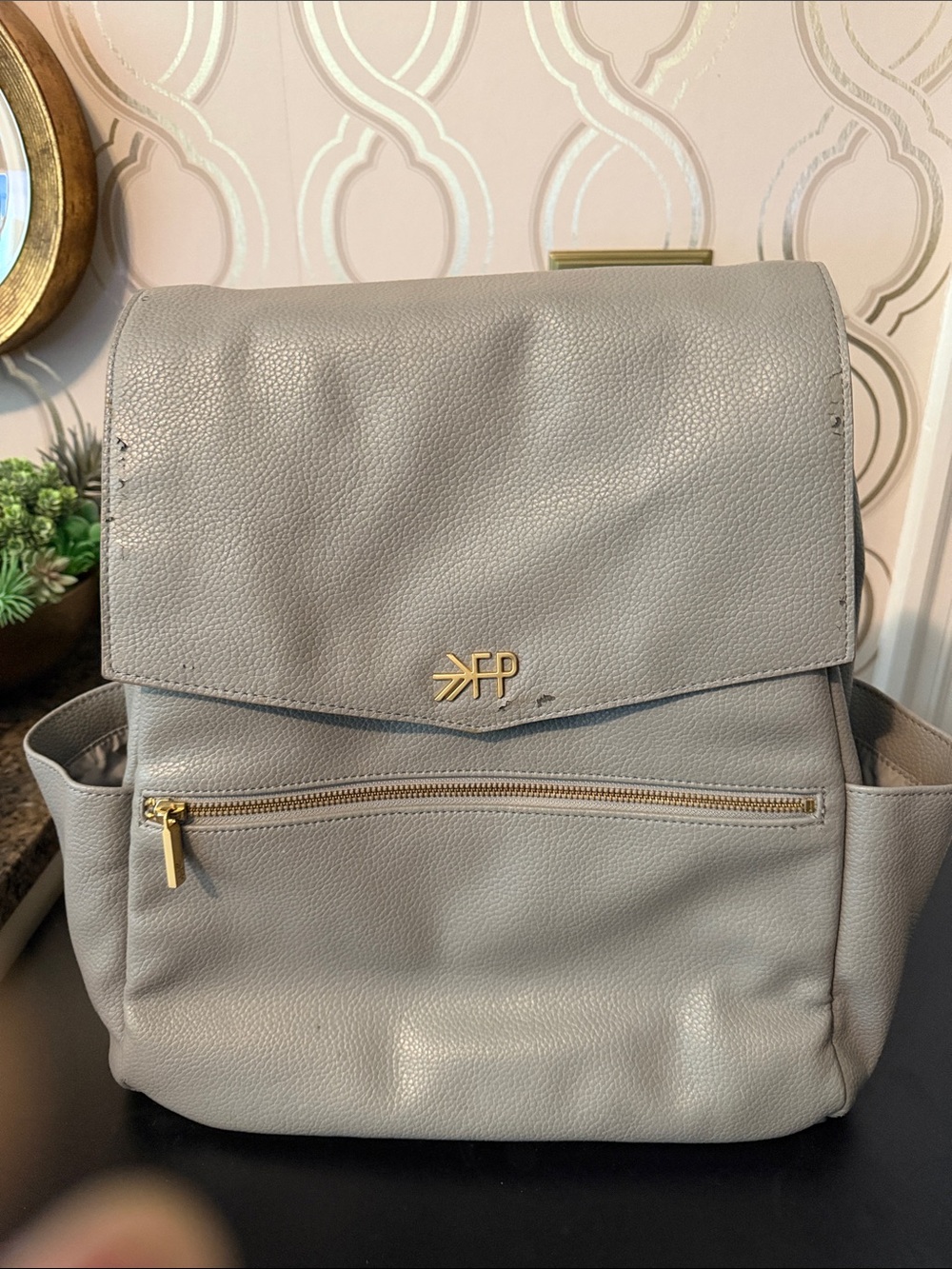 Freshly Picked Pebbled Leather Grey Backpack Diaper Bag